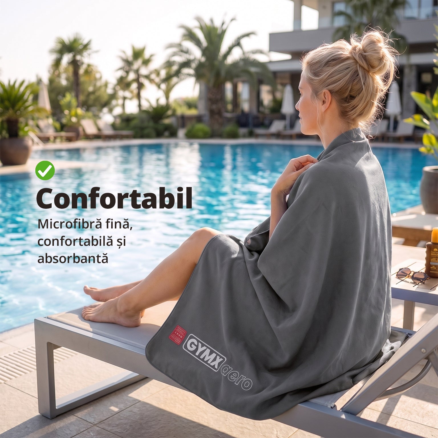 Prosop compact din microfibră, GYMX Aero Swim, 80x160cm