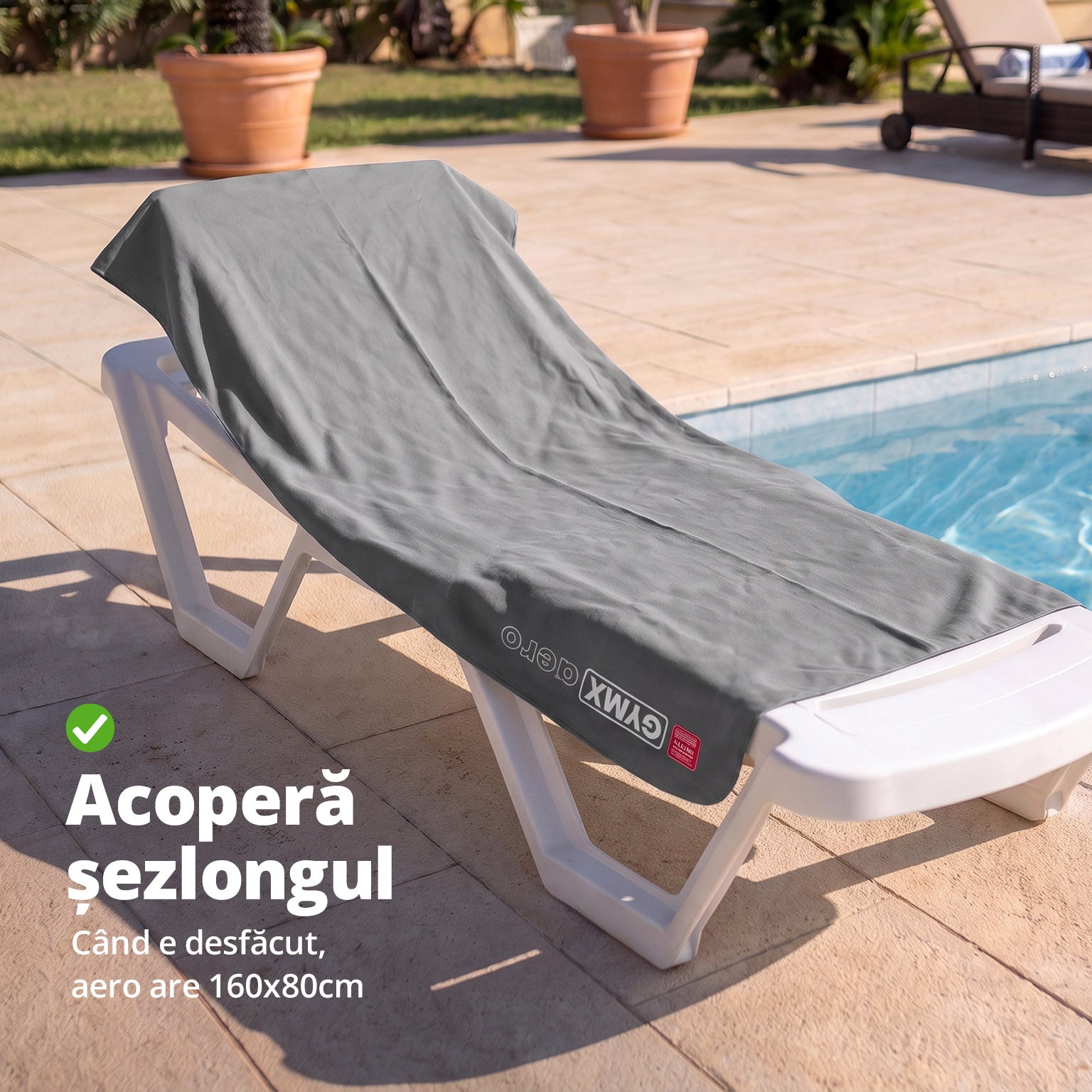 Prosop compact din microfibră, GYMX Aero Swim, 80x160cm